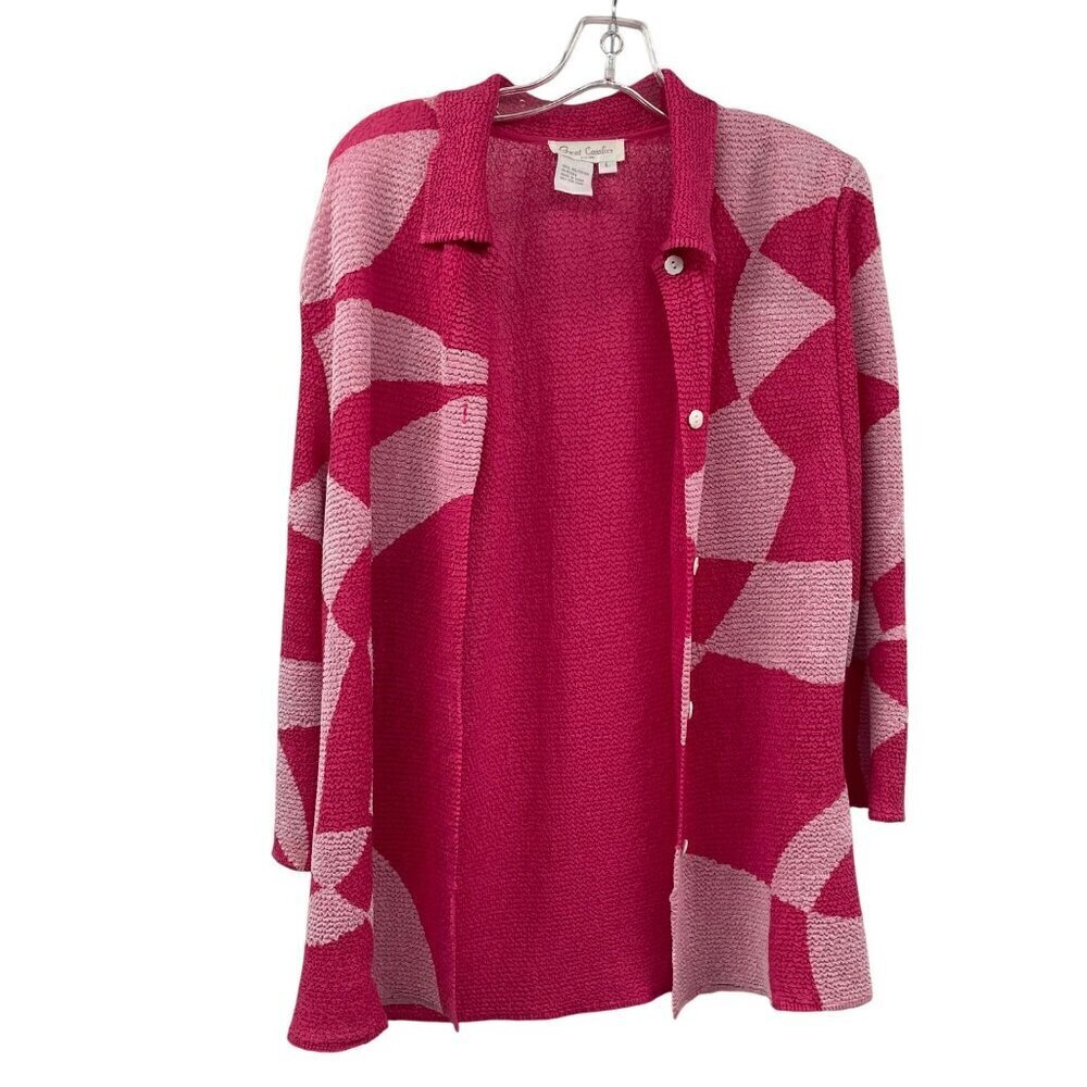 Great Cavalier Womens Textured Cardigan Geometric Print Size Large Button Up